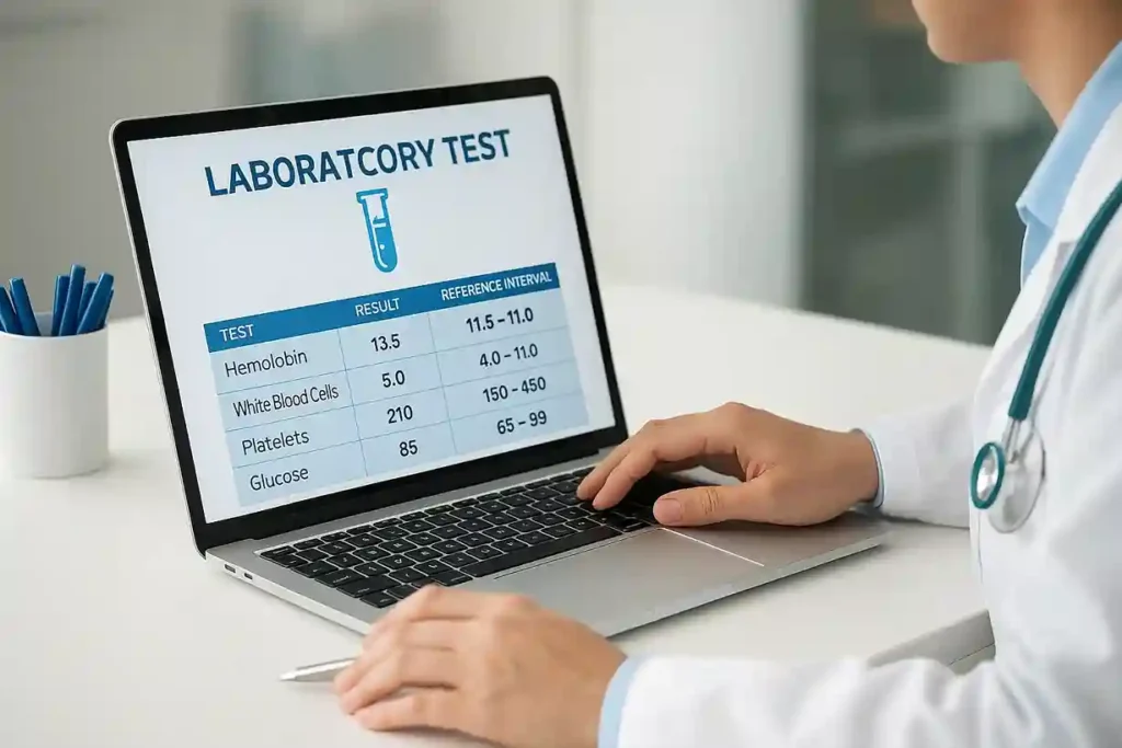ce analize se fac pentru imunitatea scazuta – Tot ce trebuie să știi Medicul consultă rezultatele testelor de laborator pe laptop, relevante pentru a determina ce analize se fac pentru imunitatea scăzută