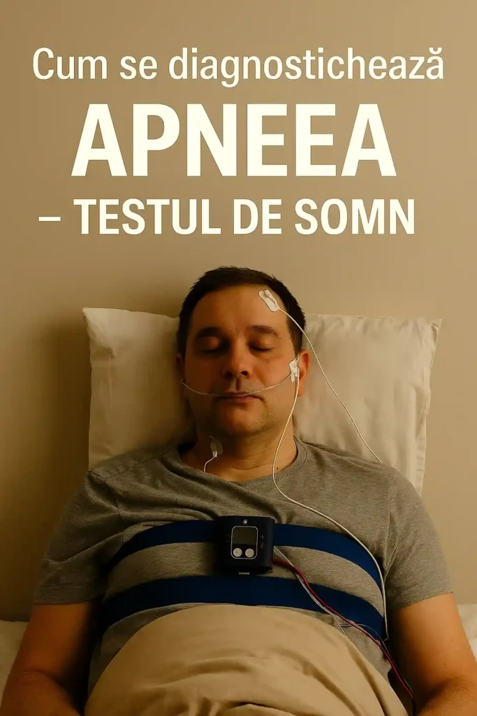 Apneea în somn se vindecă? Cauze, simptome și tratamente naturiste Bărbat adult supus testului de somn pentru diagnosticarea apneei în somn, purtând senzori medicali pe față și piept