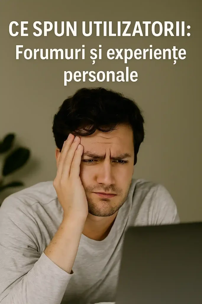 Apneea în somn se vindecă? Cauze, simptome și tratamente naturiste Bărbat tânăr obosit, concentrat în fața laptopului, căutând informații despre tratament naturist pentru apneea în somn pe forumuri online