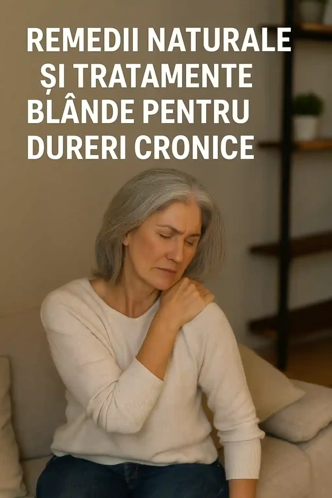 Dureri cronice – Cauze, remedii naturale și tratamente eficiente pe termen lung Femeie matură cu dureri cronice la umăr în căutarea de tratamente blânde și remedii naturale